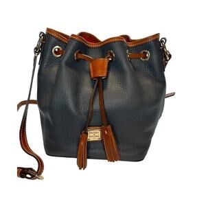 Dooney & Bourke Drawstring Bucket Bag Navy Pebble Leather Tassel Closure